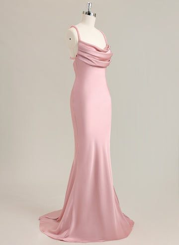 Trumpet/Mermaid Sleeveless Sweep Train Satin Prom Dress